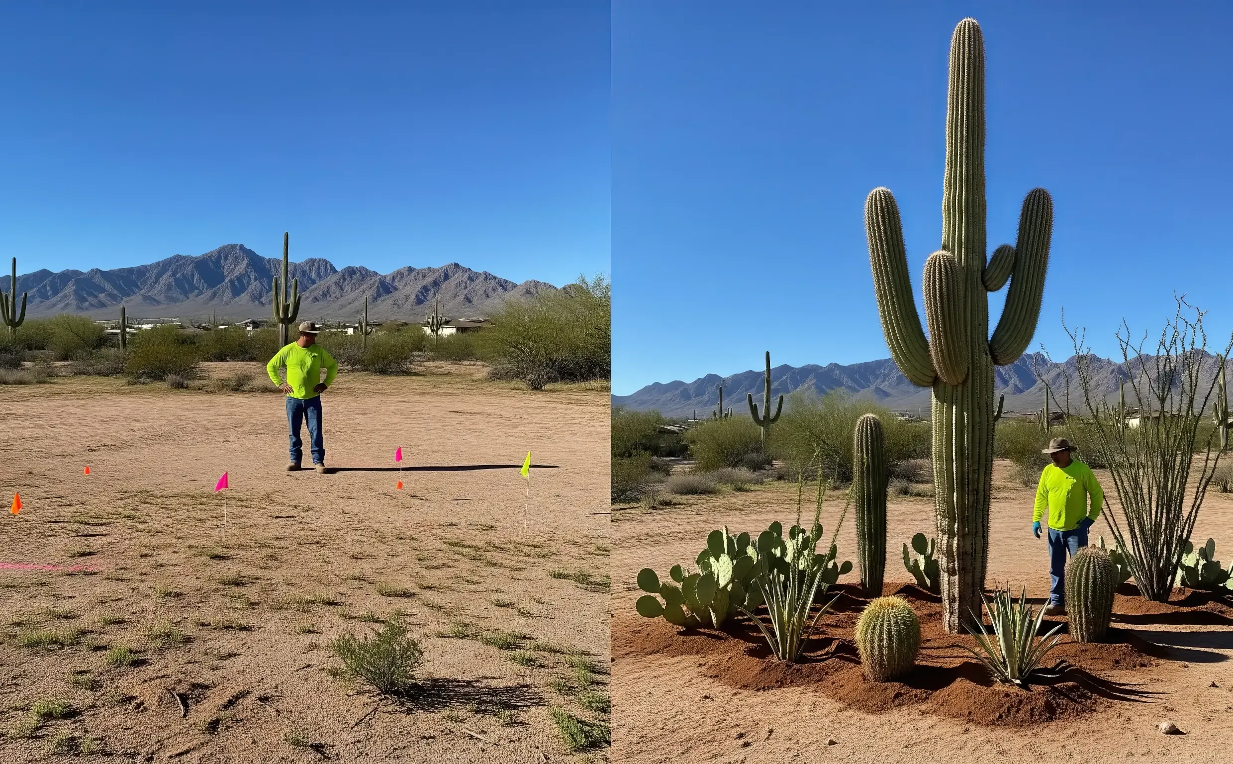 Before and After Landscape with Relocated Cacti
